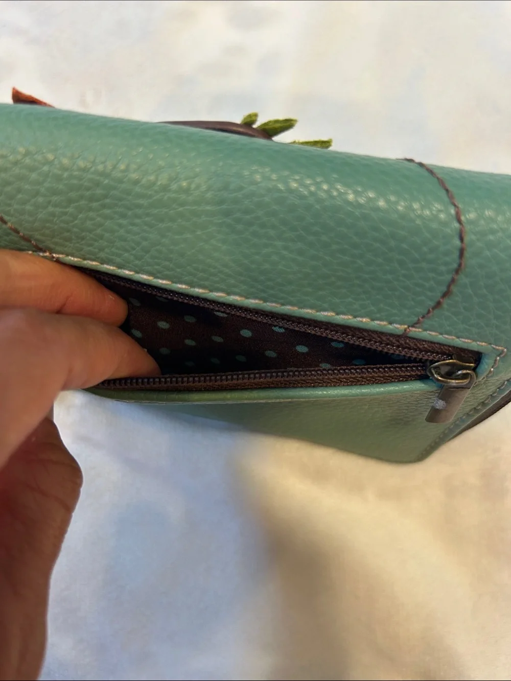 Chala Green Cow Appliqué Wristlet Wallet